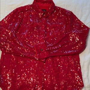 Red Sequin Button-Up Shirt, JCrew Collection, new with tags, size 8